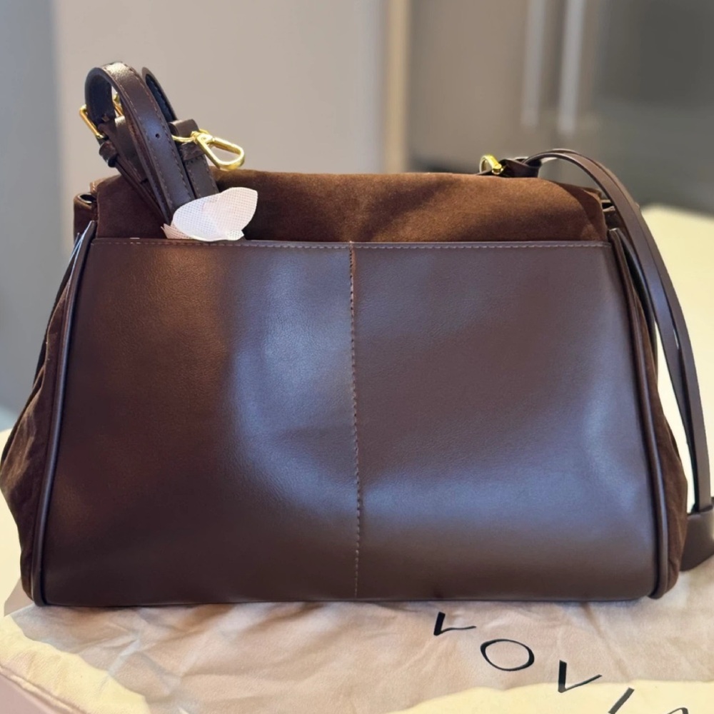 Vovia Dark Brown Suede Satchel with Gold Hardware - Picture 5 of 6
